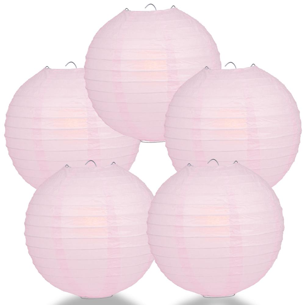 5 PACK | 12" Pink Even Ribbing Round Paper Lanterns - AsianImportStore.com - B2B Wholesale Lighting and Decor