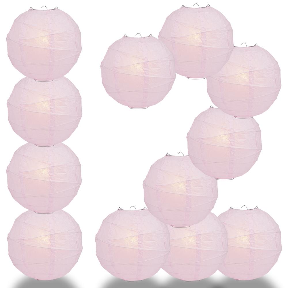 12 PACK | 12"  Pink Crisscross Ribbing, Hanging Paper Lantern Combo Set - AsianImportStore.com - B2B Wholesale Lighting and Decor