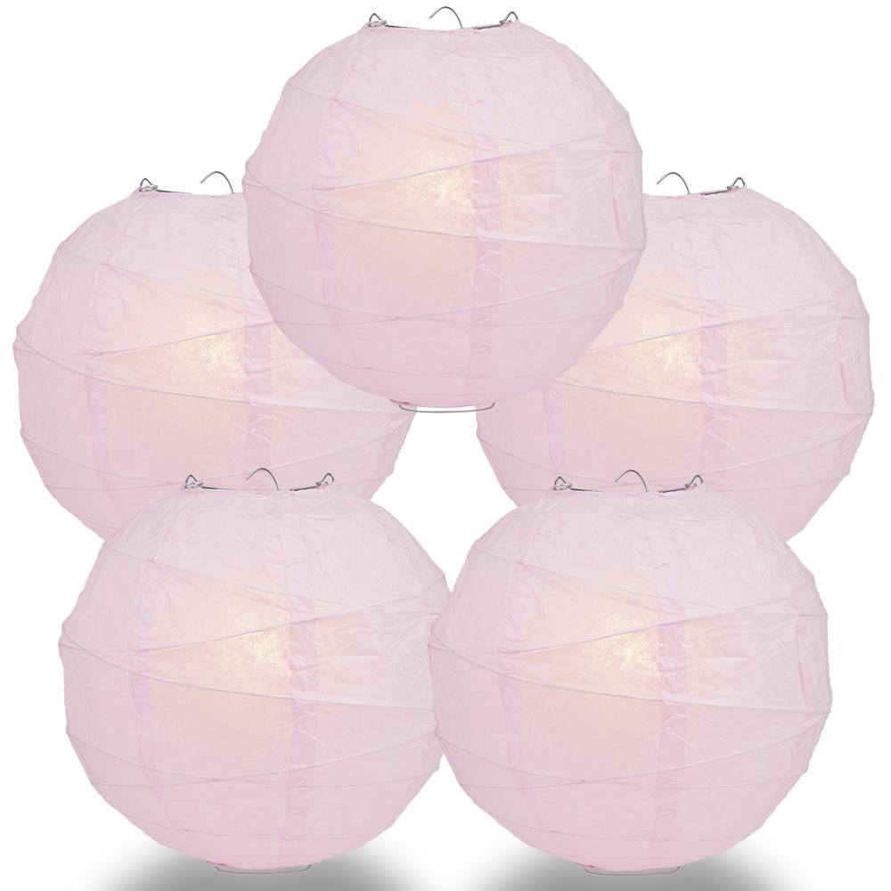 5 PACK | 12"  Pink Crisscross Ribbing, Hanging Paper Lanterns - AsianImportStore.com - B2B Wholesale Lighting and Decor