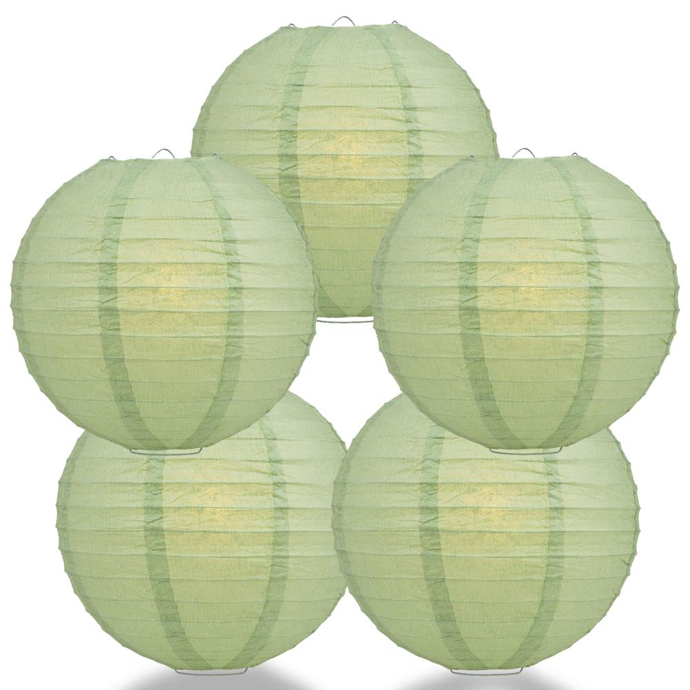 5 PACK | 12" Sea Green Even Ribbing Round Paper Lanterns - AsianImportStore.com - B2B Wholesale Lighting and Decor