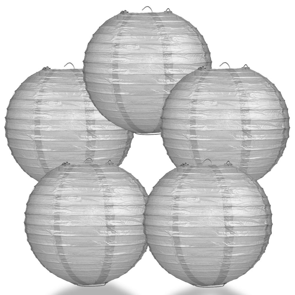 5 PACK | 12" Silver Even Ribbing Round Paper Lanterns - AsianImportStore.com - B2B Wholesale Lighting and Decor