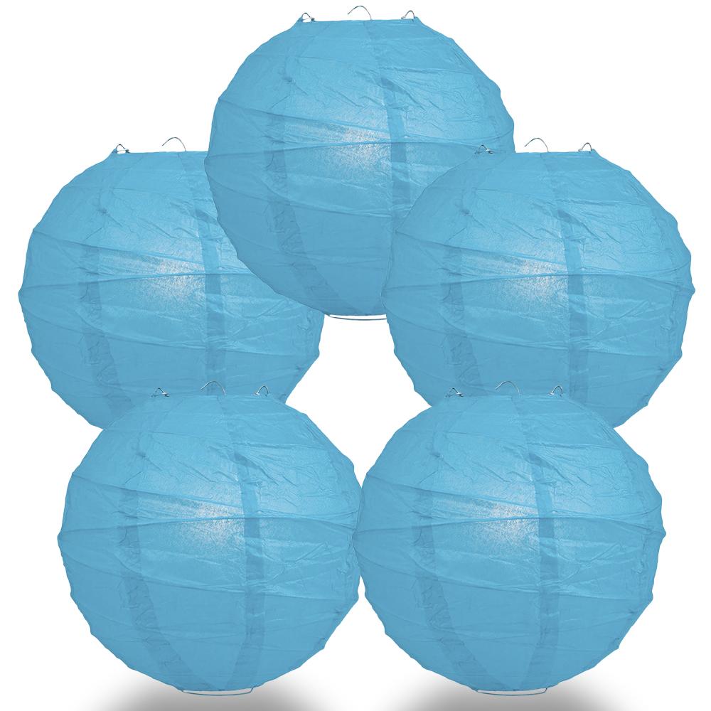 5 PACK | 12"  Turquoise Blue Crisscross Ribbing, Hanging Paper Lanterns - AsianImportStore.com - B2B Wholesale Lighting and Decor