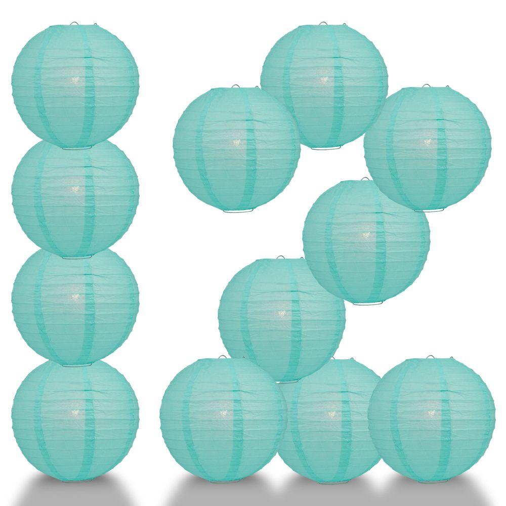 12 PACK | 12" Water Blue Even Ribbing Round Paper Lantern, Hanging Combo Set - AsianImportStore.com - B2B Wholesale Lighting and Decor