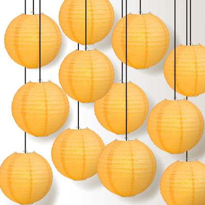 12 PACK | 12" Papaya Even Ribbing Round Paper Lantern, Hanging Combo Set - AsianImportStore.com - B2B Wholesale Lighting and Decor