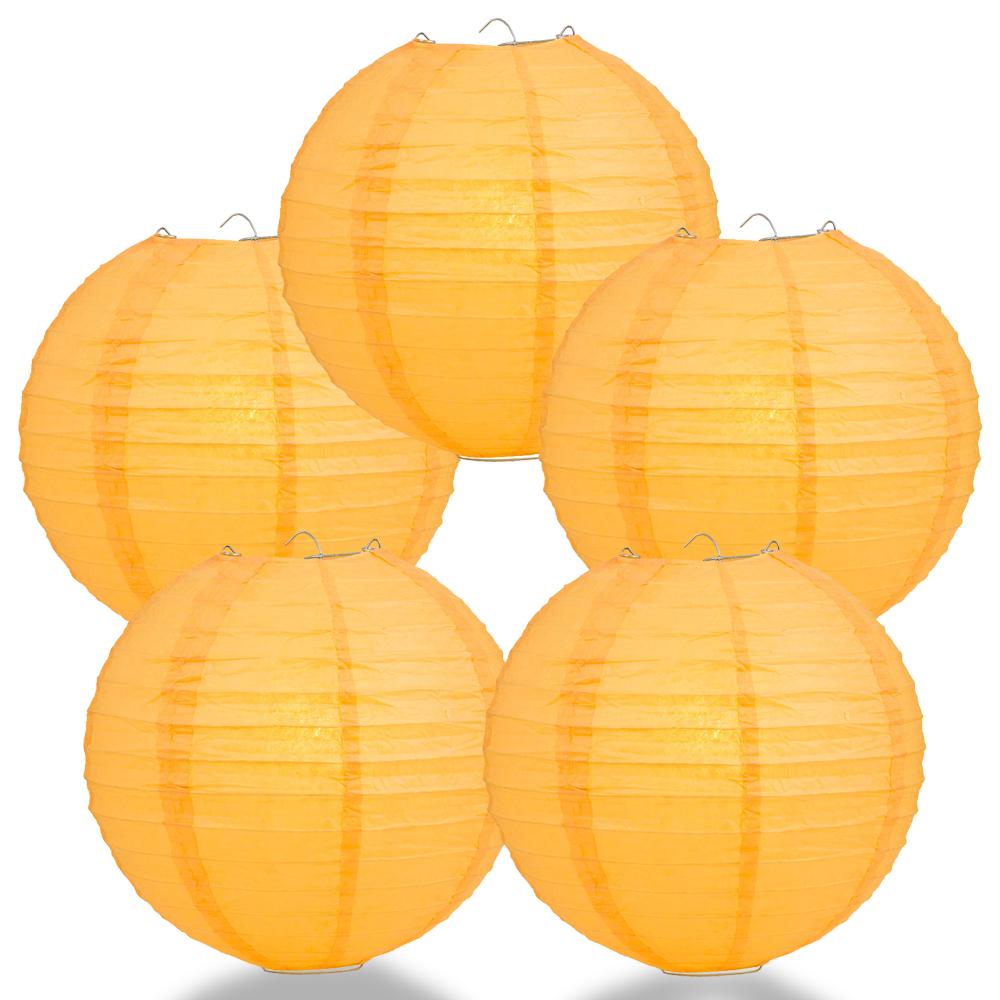 5 PACK | 12" Papaya Even Ribbing Round Paper Lanterns - AsianImportStore.com - B2B Wholesale Lighting and Decor