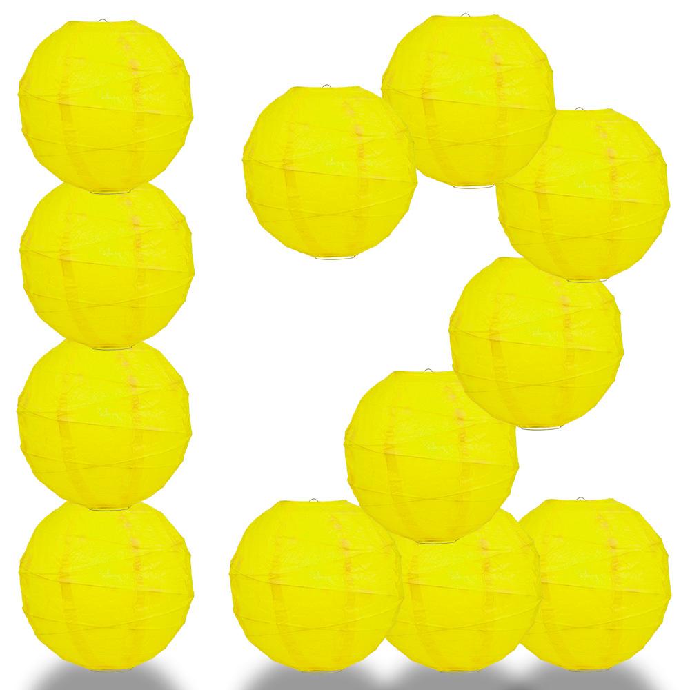 12 PACK | 12"  Yellow Crisscross Ribbing, Hanging Paper Lantern Combo Set - AsianImportStore.com - B2B Wholesale Lighting and Decor