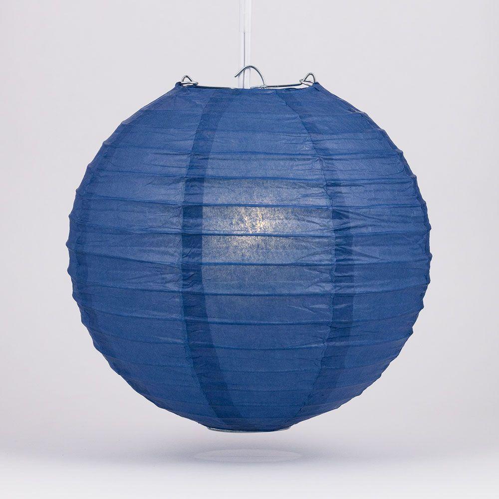 14" Navy Blue Round Paper Lantern, Even Ribbing, Chinese Hanging Wedding & Party Decoration - AsianImportStore.com - B2B Wholesale Lighting and Decor