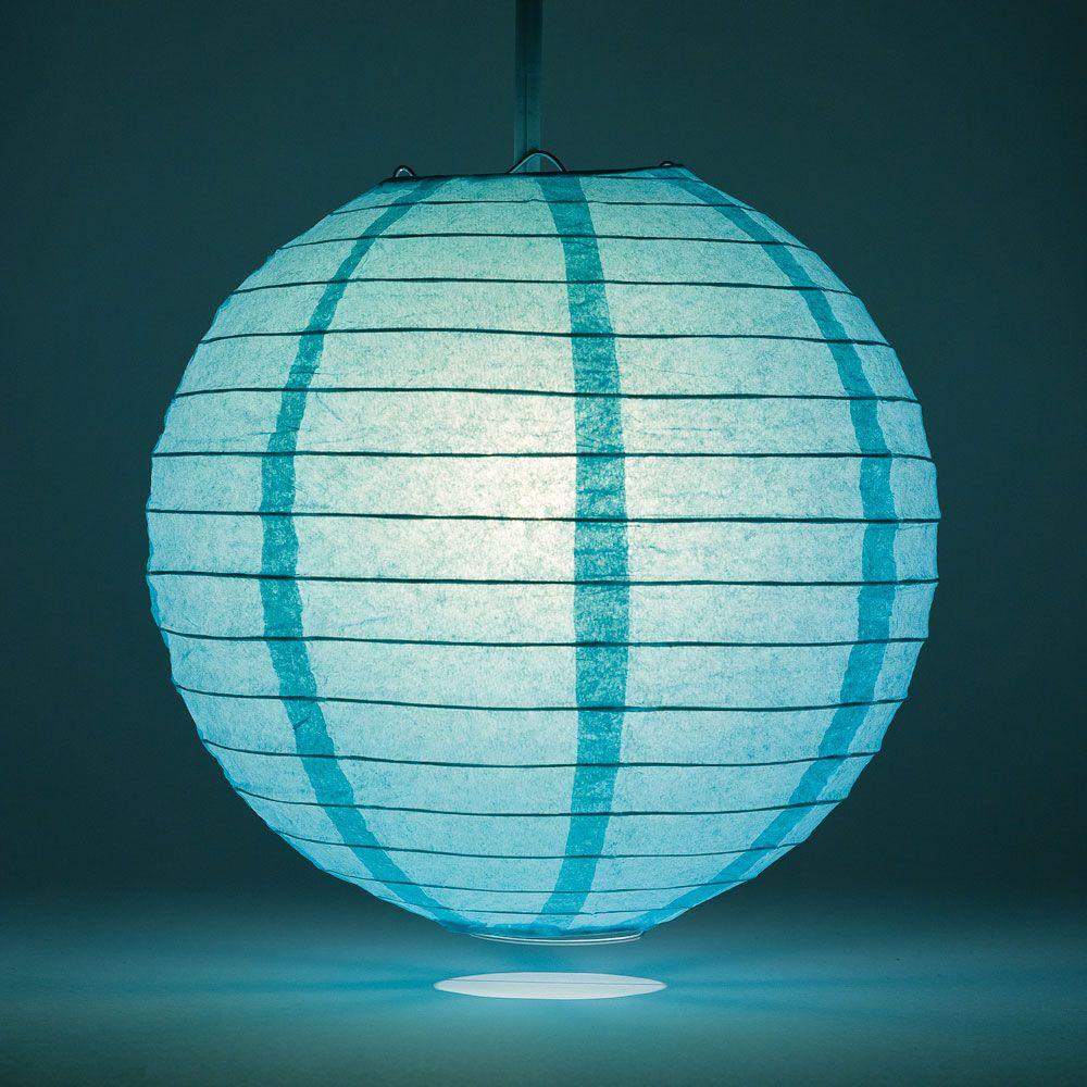 12" Water Blue Round Paper Lantern, Even Ribbing, Chinese Hanging Wedding & Party Decoration - AsianImportStore.com - B2B Wholesale Lighting and Decor