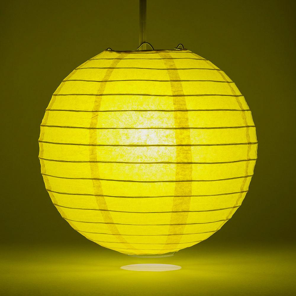 14" Yellow Round Paper Lantern, Even Ribbing, Chinese Hanging Wedding & Party Decoration - AsianImportStore.com - B2B Wholesale Lighting and Decor