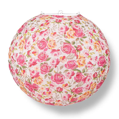 12 PACK | 14" Liberty Print Fuchsia Rose Floral Pattern Paper Lantern, Design by Esper - AsianImportStore.com - B2B Wholesale Lighting and Decor