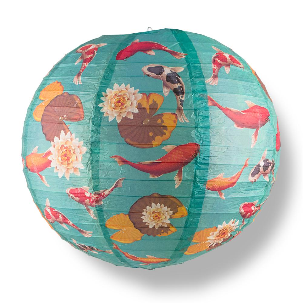 5 PACK | 14" Japanese Koi Fish Pond Patterned Paper Lantern - AsianImportStore.com - B2B Wholesale Lighting and Decor