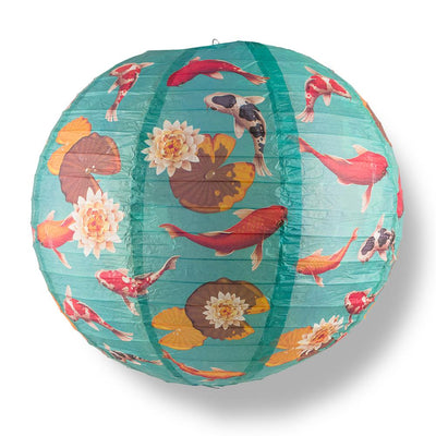 5 PACK | 14" Japanese Koi Fish Pond Patterned Paper Lantern - AsianImportStore.com - B2B Wholesale Lighting and Decor