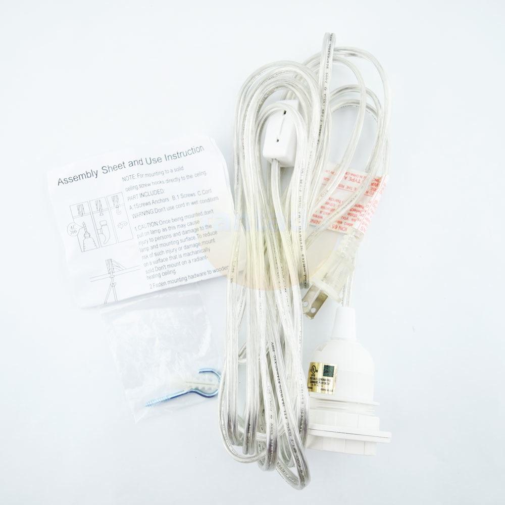 BULK PACK (10) Single Socket Pendant Light Cord Kits for Lanterns (15FT, UL Listed, Switch, Clear)