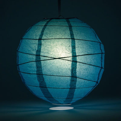 16" Tahiti Teal Round Paper Lantern, Crisscross Ribbing, Chinese Hanging Wedding & Party Decoration - AsianImportStore.com - B2B Wholesale Lighting and Decor