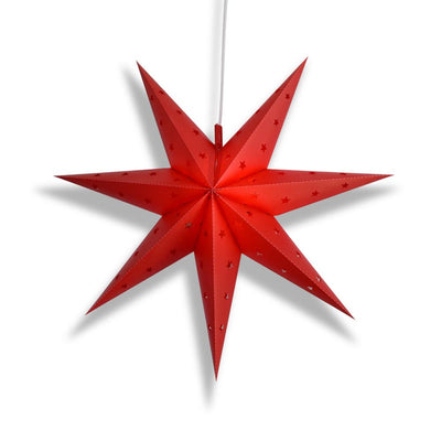 18" Red 7-Point Weatherproof Star Lantern Lamp, Hanging Decoration - Lit