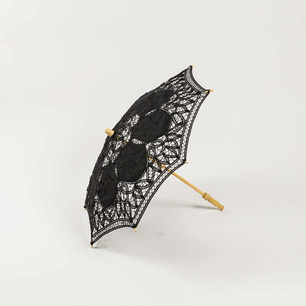 32" Black Lace Cotton Fabric Parasol Umbrella w/ Metal Frame - AsianImportStore.com - B2B Wholesale Lighting and Decor