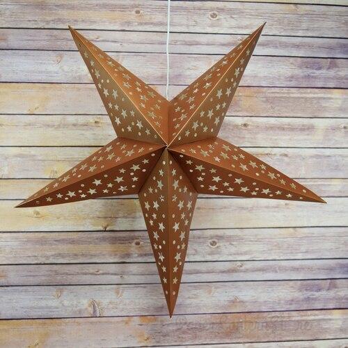  3-PACK + Cord | Copper Starry Night 24" Illuminated Paper Star Lanterns and Lamp Cord Hanging Decorations - AsianImportStore.com - B2B Wholesale Lighting and Decor
