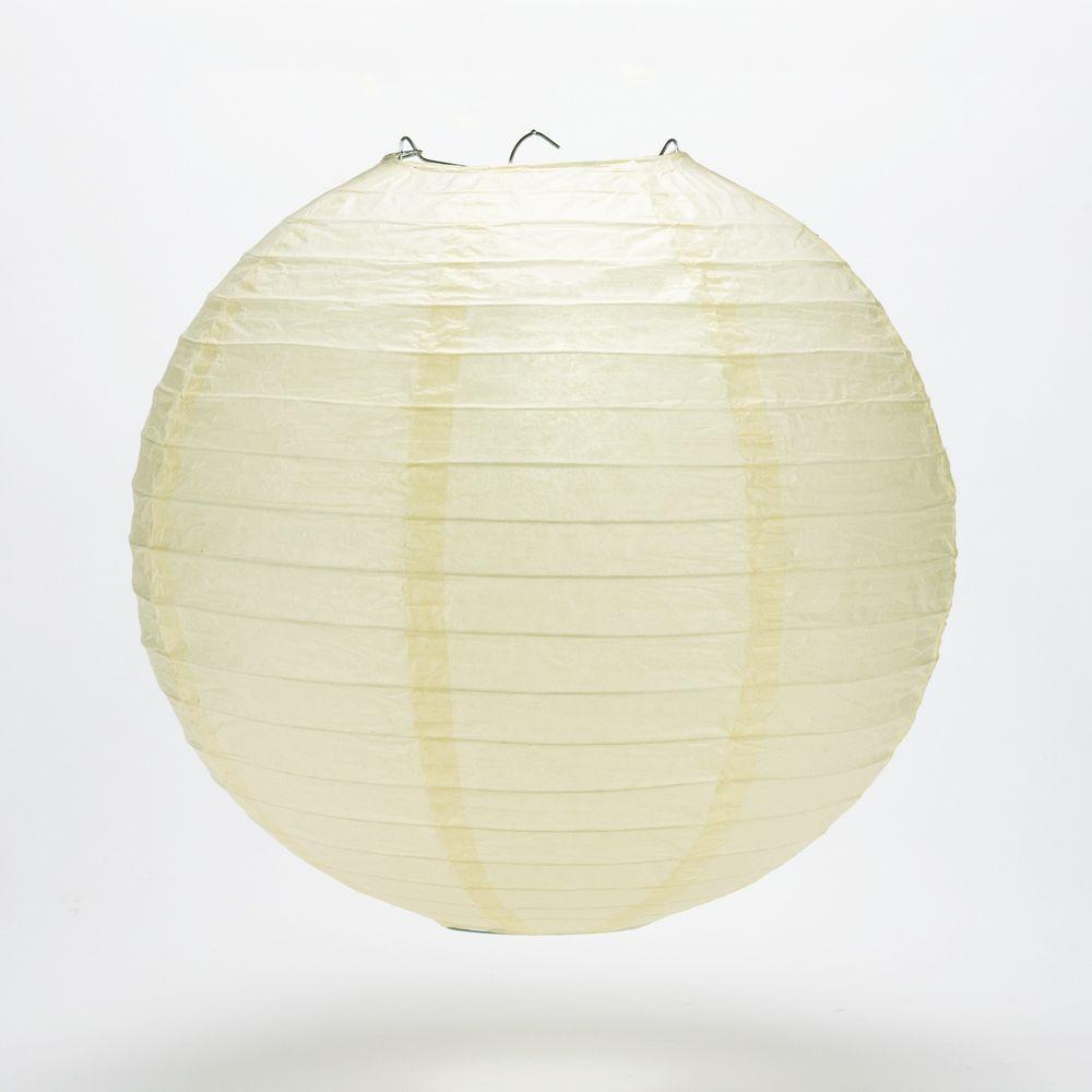 24 Inch Ivory Round Paper Lantern Even Ribbing Hanging