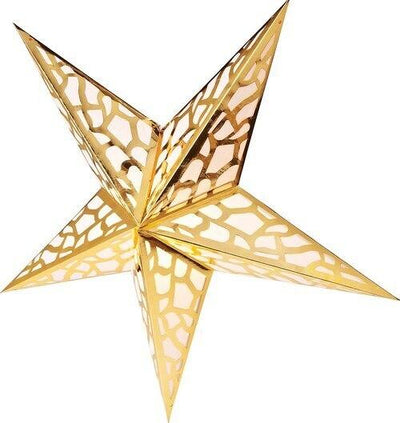 3-PACK + Cord | Gold Metallic 24" Illuminated Paper Star Lanterns and Lamp Cord Hanging Decorations - AsianImportStore.com - B2B Wholesale Lighting and Decor
