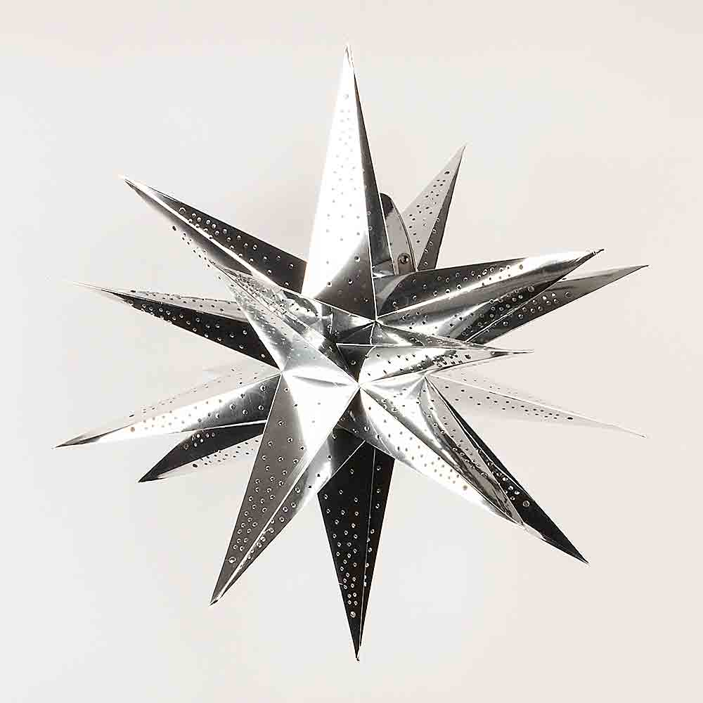 24" Moravian Glossy Silver Multi-Point Paper Star Lantern Lamp, Chinese Hanging Wedding & Party Decoration - AsianImportStore.com - B2B Wholesale Lighting and Decor