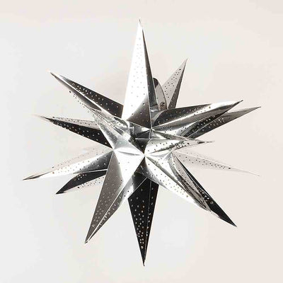24" Moravian Glossy Silver Multi-Point Paper Star Lantern Lamp, Chinese Hanging Wedding & Party Decoration - AsianImportStore.com - B2B Wholesale Lighting and Decor