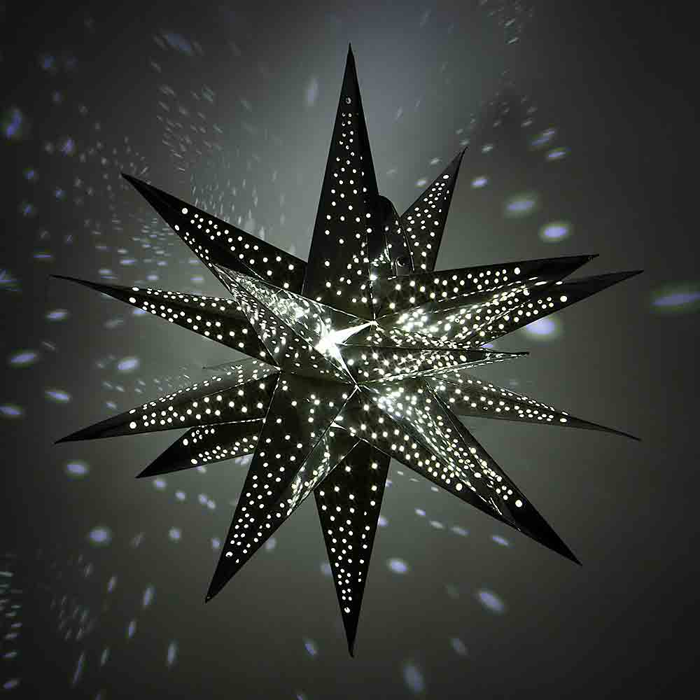24" Moravian Glossy Silver Multi-Point Paper Star Lantern Lamp, Chinese Hanging Wedding & Party Decoration - AsianImportStore.com - B2B Wholesale Lighting and Decor