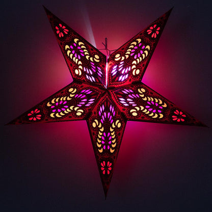 24" Red Peacock Paper Star Lantern, Chinese Hanging Wedding & Party Decoration - AsianImportStore.com - B2B Wholesale Lighting and Decor