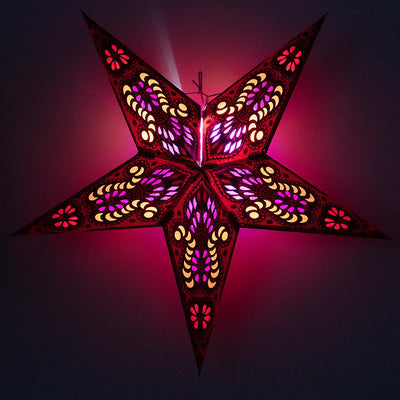 24" Red Peacock Paper Star Lantern, Chinese Hanging Wedding & Party Decoration - AsianImportStore.com - B2B Wholesale Lighting and Decor