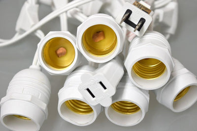24 Suspended Socket Outdoor Commercial String Light Set, 54 FT White Cord w/ 0.8-Watt Shatterproof LED Bulbs, Weatherproof SJTW