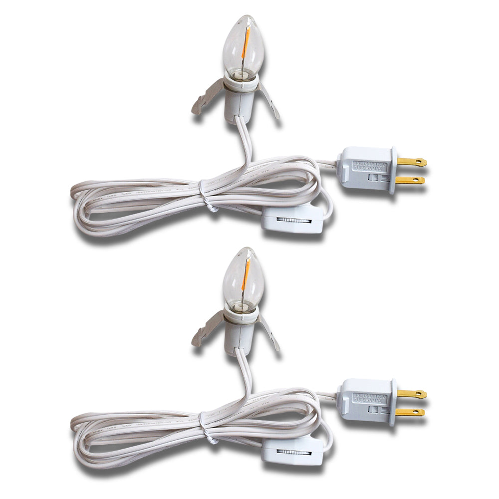 (2-PACK) Accessory Lamp Cord + Shatterproof Light Bulb for Craft Hobby Christmas Village Houses, Salt Lamps, Table Lanterns w/ E12 Base, Switch, 6 Ft