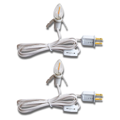 (2-PACK) Accessory Lamp Cord + Shatterproof Light Bulb for Craft Hobby Christmas Village Houses, Salt Lamps, Table Lanterns w/ E12 Base, Switch, 6 Ft