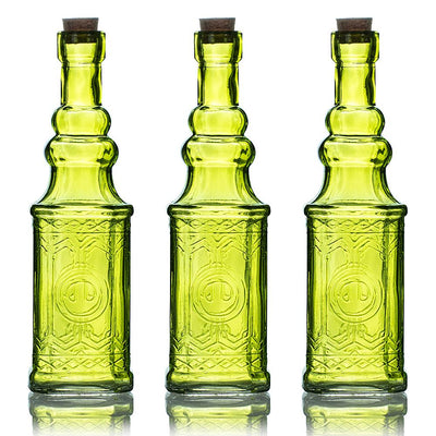 3 Pack | 6.5" Ella Chartreuse Vintage Glass Bottle with Cork - DIY Wedding Flower Bud Vases - AsianImportStore.com - B2B Wholesale Lighting and Decor