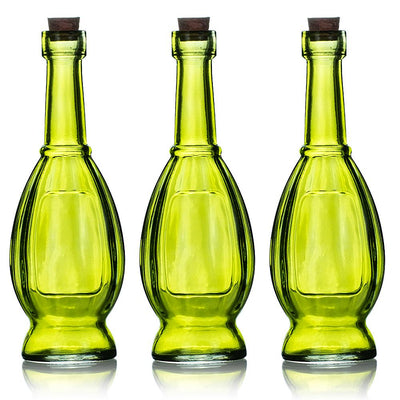 3 Pack | 6.5" Vera Chartreuse Vintage Glass Bottle with Cork - DIY Wedding Flower & Bud Vases - AsianImportStore.com - B2B Wholesale Lighting and Decor