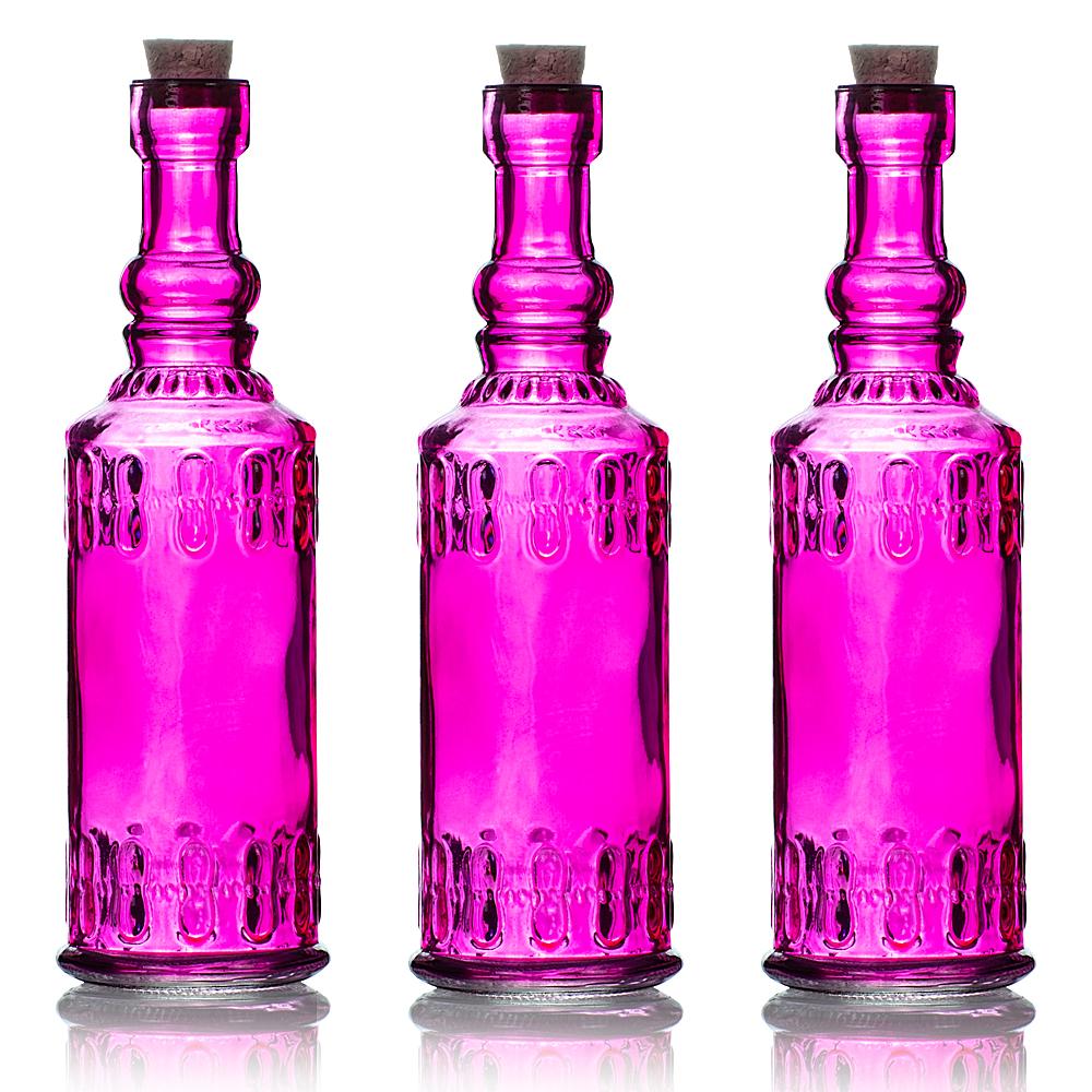 3 Pack | 6.6" Calista Fuchsia Vintage Glass Bottle with Cork - DIY Wedding Flower Bud Vases - AsianImportStore.com - B2B Wholesale Lighting and Decor