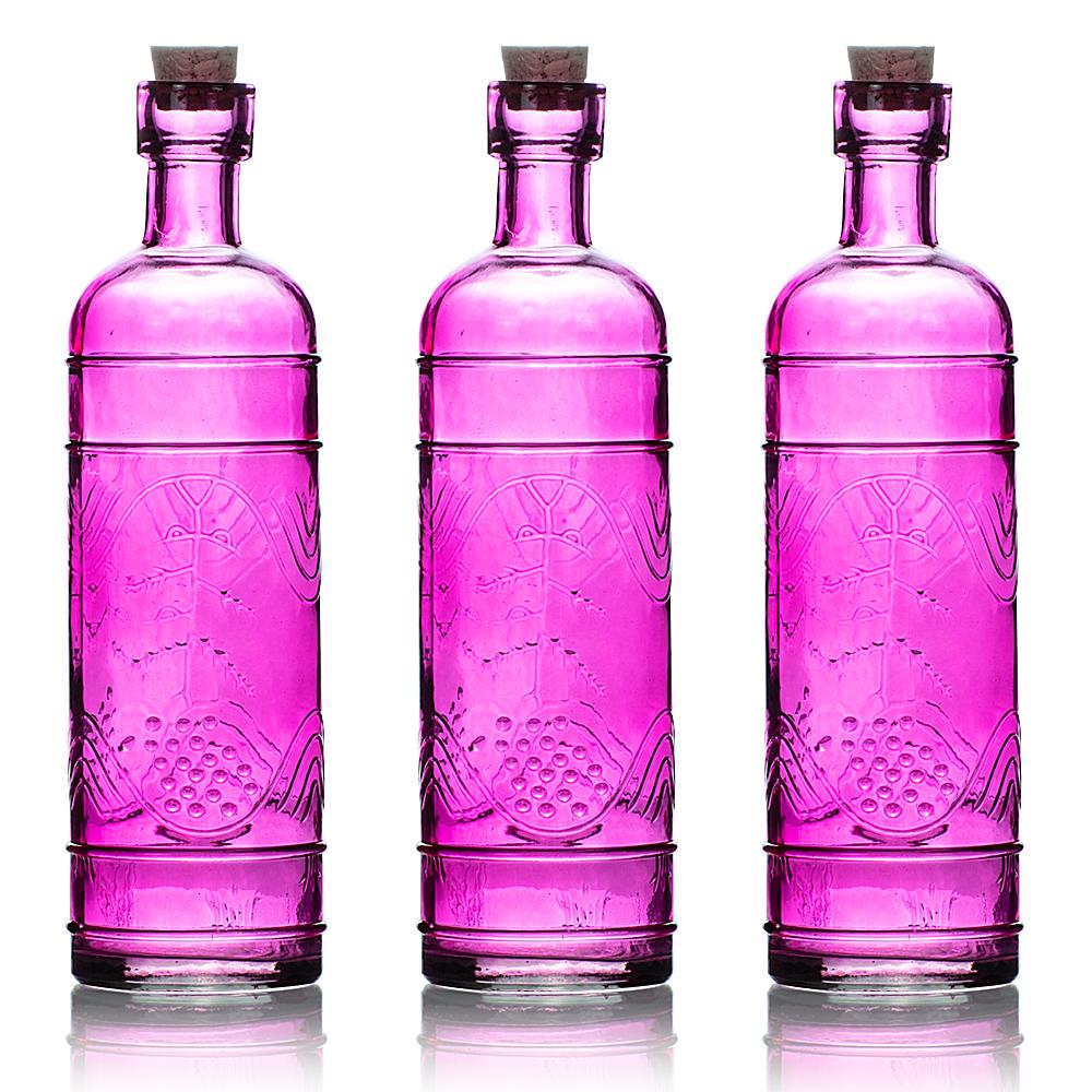 3 Pack | 6.5" Mabel Fuchsia Vintage Glass Bottle with Cork - DIY Wedding Flower & Bud Vases - AsianImportStore.com - B2B Wholesale Lighting and Decor