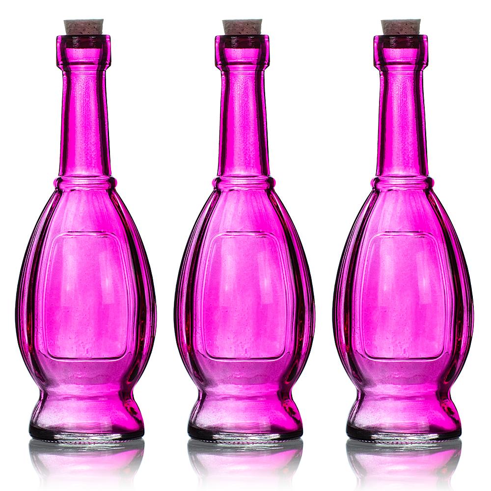 3 Pack | 6.5" Vera Fuchsia Vintage Glass Bottle with Cork - DIY Wedding Flower & Bud Vases - AsianImportStore.com - B2B Wholesale Lighting and Decor