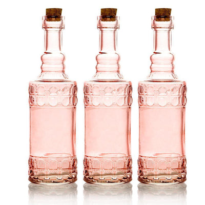 3 Pack | 6.6" Calista Pink Vintage Glass Bottle with Cork - DIY Wedding Flower Bud Vases - AsianImportStore.com - B2B Wholesale Lighting & Decor since 2002