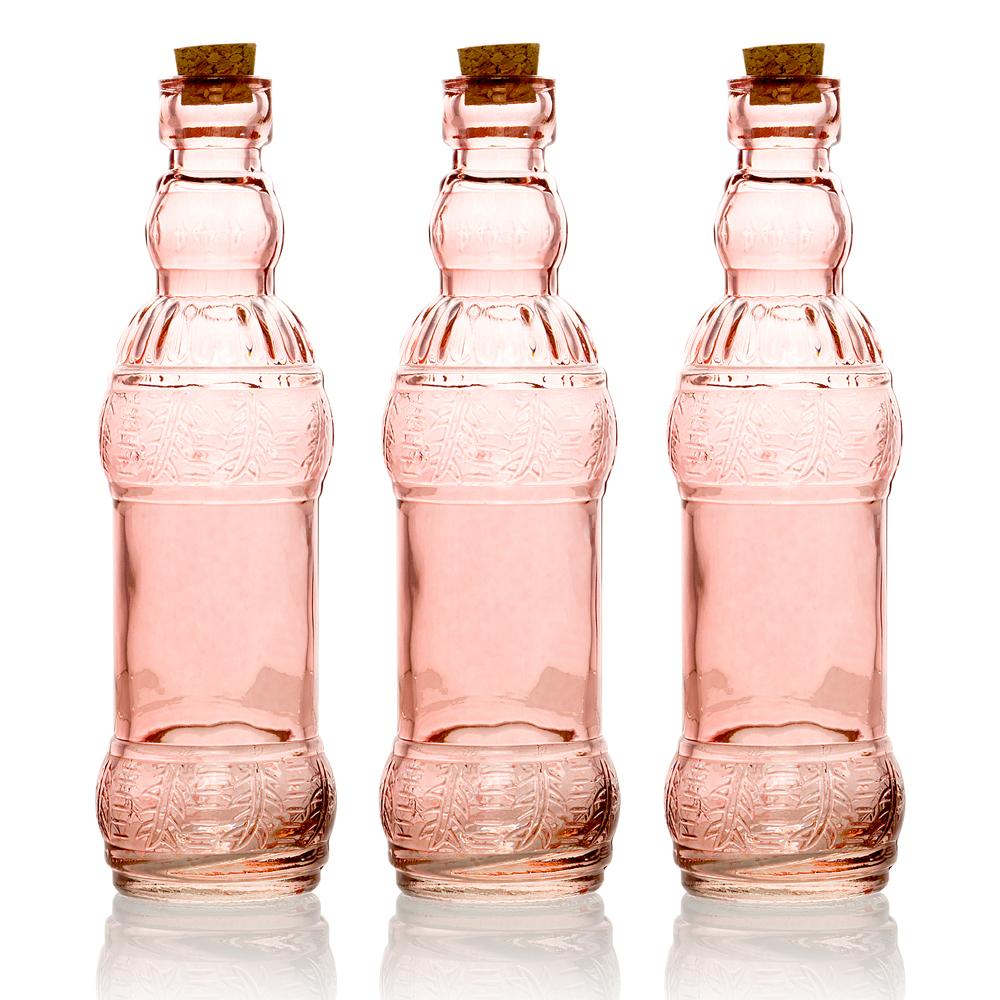 3 Pack | 6.5" Edna Pink Vintage Glass Bottle with Cork - DIY Wedding Flower Bud Vases - AsianImportStore.com - B2B Wholesale Lighting and Decor
