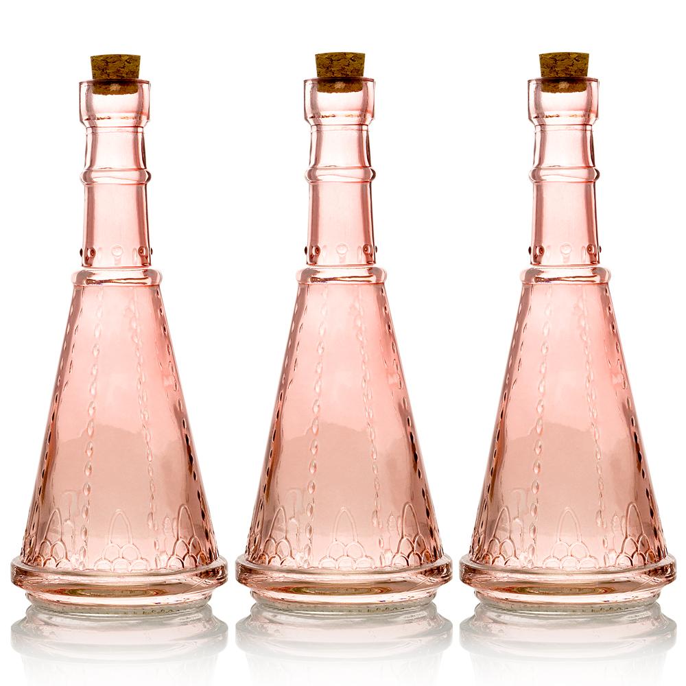 3 Pack | 6.6" Marguerite Pink Vintage Glass Bottle with Cork - DIY Wedding Flower Bud Vases - AsianImportStore.com - B2B Wholesale Lighting and Decor