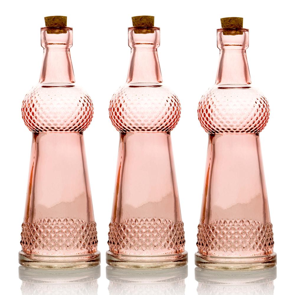3 Pack | 6.6" Savannah Pink Vintage Glass Bottle with Cork - DIY Wedding Flower Bud Vases - AsianImportStore.com - B2B Wholesale Lighting and Decor