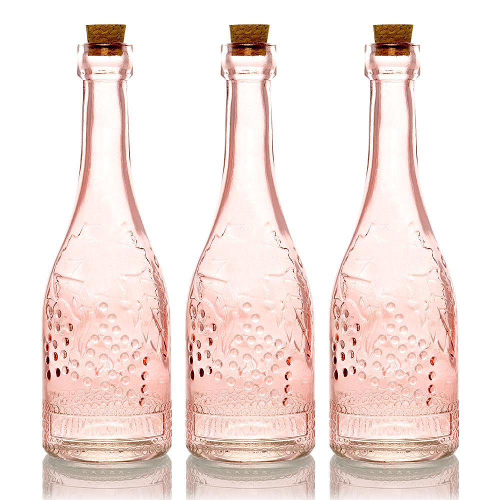3 Pack | 6.6" Stella Pink Vintage Glass Bottle with Cork - DIY Wedding Flower Bud Vases - AsianImportStore.com - B2B Wholesale Lighting & Decor since 2002