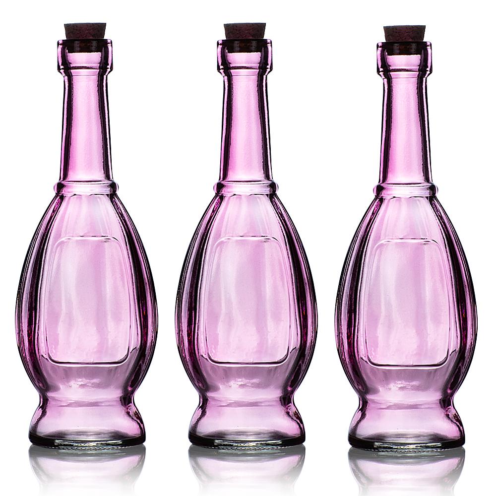 3 Pack | 6.5" Vera Pink Vintage Glass Bottle with Cork - DIY Wedding Flower & Bud Vases - AsianImportStore.com - B2B Wholesale Lighting and Decor