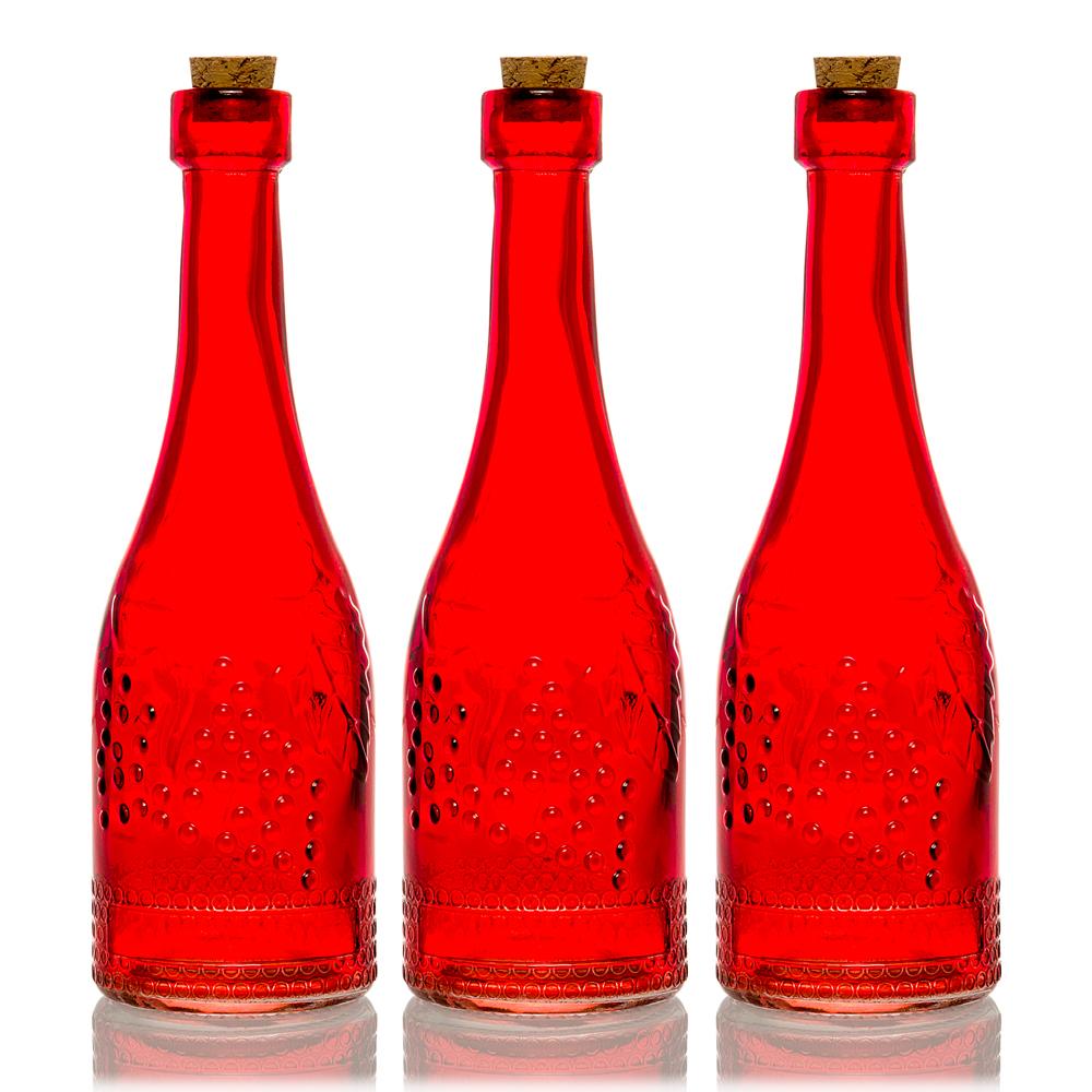 3 Pack | 6.6" Stella Red Vintage Glass Bottle with Cork - DIY Wedding Flower Bud Vases - AsianImportStore.com - B2B Wholesale Lighting and Decor