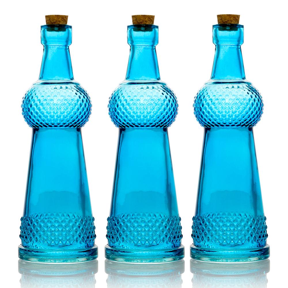 3 Pack | 6.6" Turquoise Clear Vintage Glass Bottle with Cork - DIY Wedding Flower Bud Vases - AsianImportStore.com - B2B Wholesale Lighting and Decor