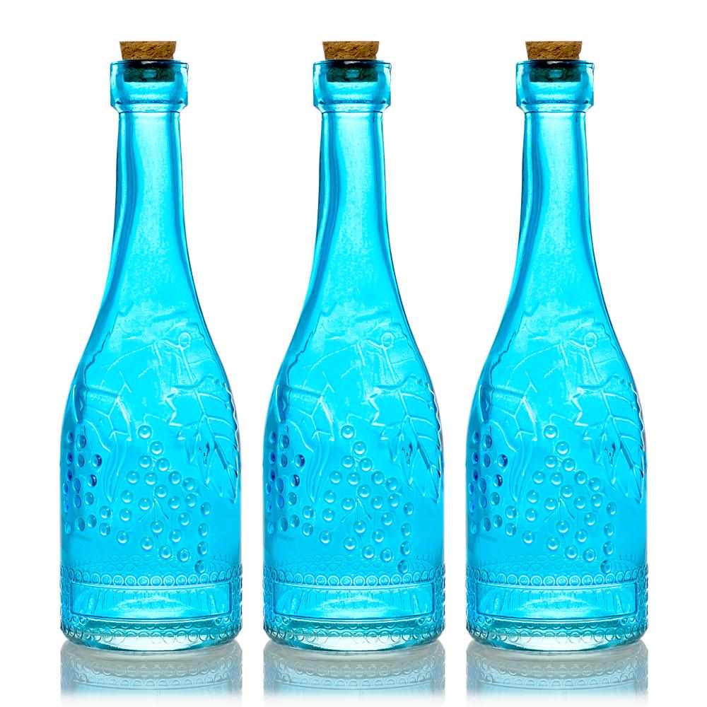 3 Pack | 6.6" Stella Turquoise Vintage Glass Bottle with Cork - DIY Wedding Flower Bud Vases - AsianImportStore.com - B2B Wholesale Lighting and Decor