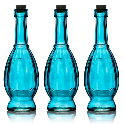 3 Pack | 6.5" Vera Turquoise Vintage Glass Bottle with Cork - DIY Wedding Flower & Bud Vases - AsianImportStore.com - B2B Wholesale Lighting & Decor since 2002
