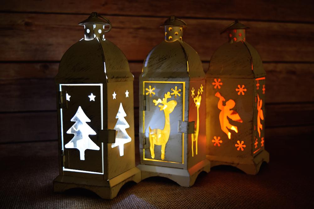  Set of 3 Christmas Holiday Hurricane Candle Lanterns, Rustic White - AsianImportStore.com - B2B Wholesale Lighting and Decor
