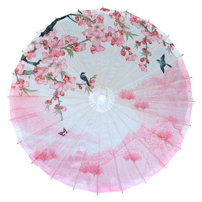 32" Pink Cherry Blossom Premium Nylon Parasol Umbrella with Elegant Handle