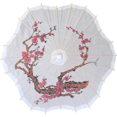 32" Cherry Blossom Premium Nylon Parasol Umbrella, Scallop Shaped with Elegant Handle