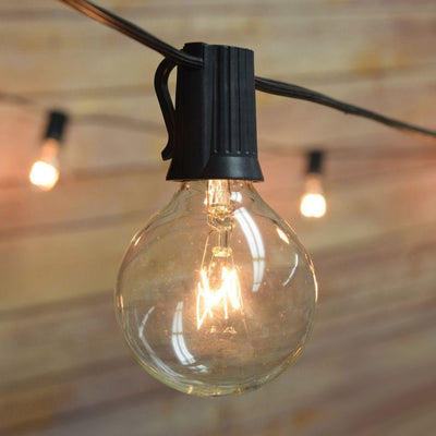 51 Ft | 50 Socket Black Outdoor Patio Bistro String Light Cord With Clear Globe Bulbs - E12 C7 Base, UL Listed